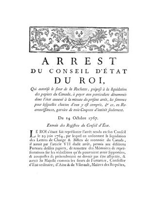 Arrest du Conseil d'état du roi, qui autorise le sieur de la Rochette, préposé à la liquidation des papiers du Canada, à payer aux particuliers dénomm(...)