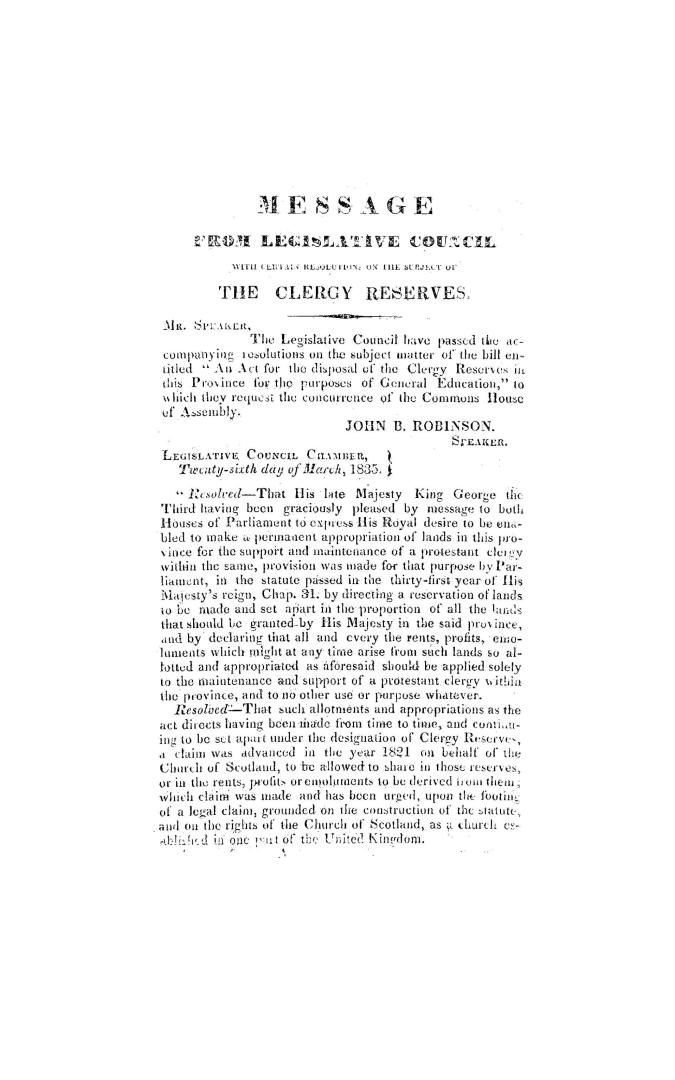 [Resolutions, reports and addresses on the acts and powers of the Legislative and Executive councils of Upper Canada
