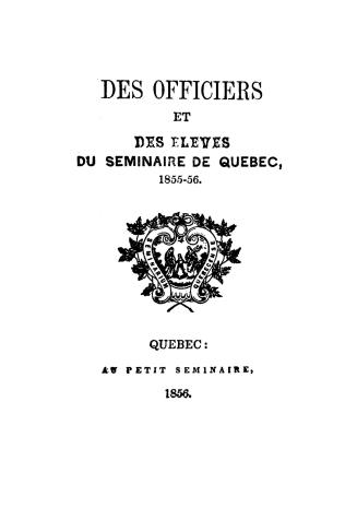 Catalogue des officiers et des élèves du Séminaire de Québec