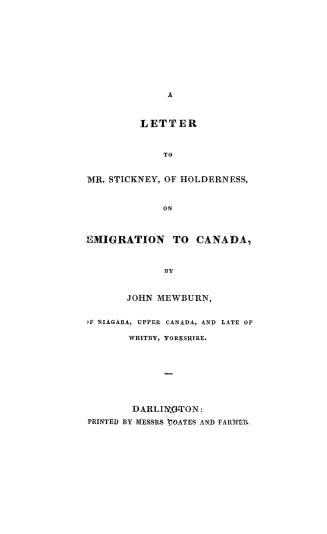 A letter to Mr. Stickney of Holderness on emigration to Canada
