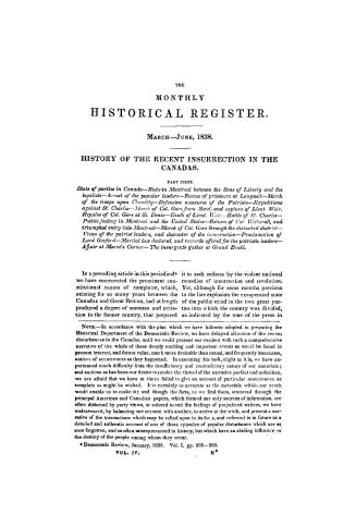 The monthly historical register, March-June, 1838, History of the recent insurrection in the Canadas