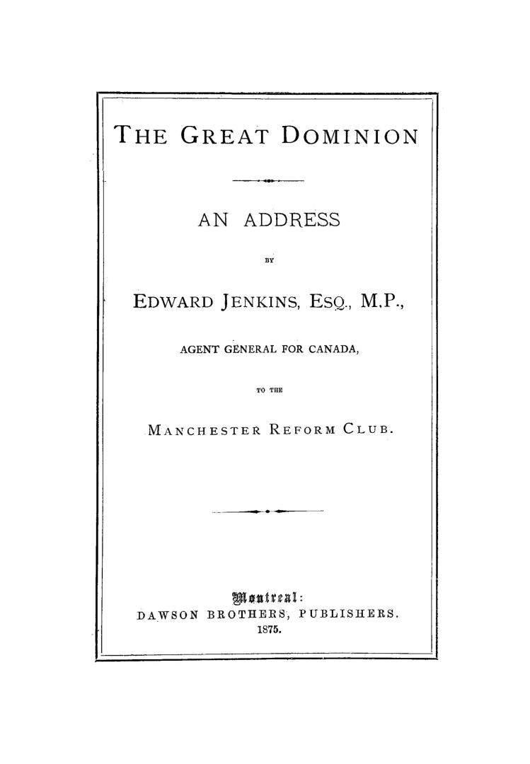 The great Dominion, an address