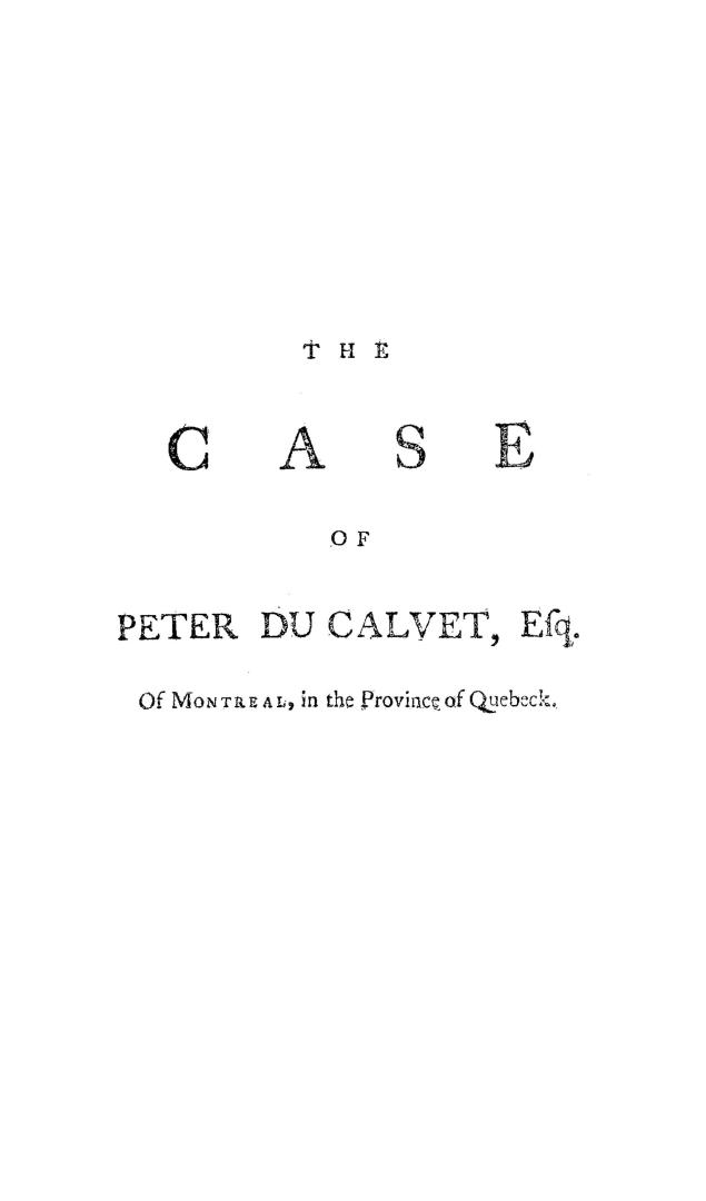 The case of Peter Du Calvet, esq