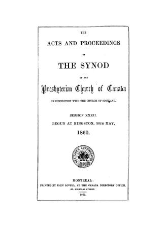 The Acts and proceedings of the Synod of the Presbyterian Church of Canada in Connection with the Church of Scotland