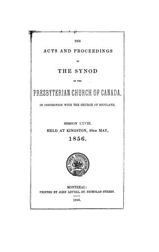 The Acts and proceedings of the Synod of the Presbyterian Church of Canada in Connection with the Church of Scotland