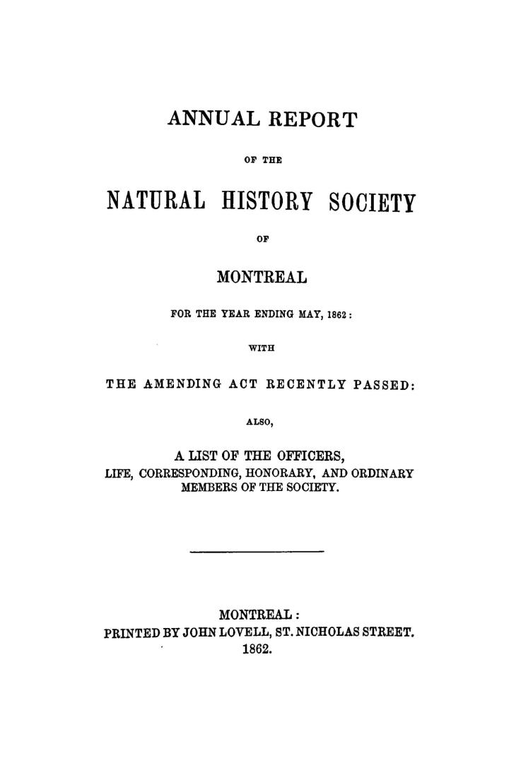 Annual report of the Natural History Society of Montreal for the year ending