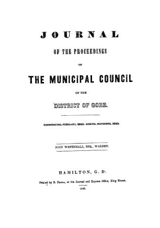 Journal of the proceedings of the Municipal Council of the District of Gore