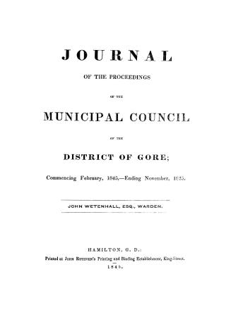 Journal of the proceedings of the Municipal Council of the District of Gore