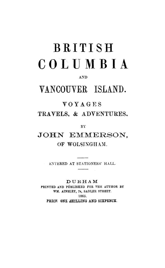 British Columbia and Vancouver Island, voyages, travels & adventures