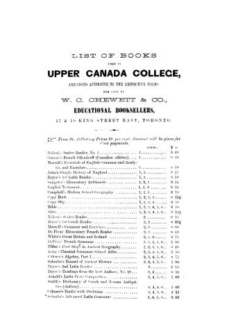 List of books used in Upper Canada College, arranged according to their respective forms for sale by W