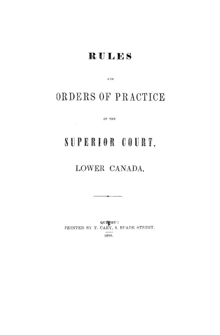Rules and orders of practice of the Superior court, Lower Canada: [Table of fees]