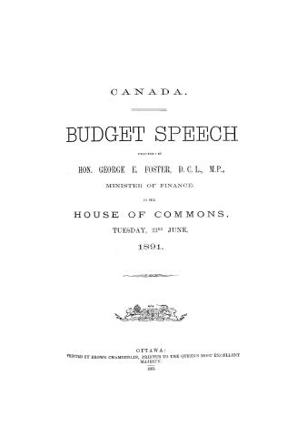 Budget speech delivered in the House of Commons of Canada