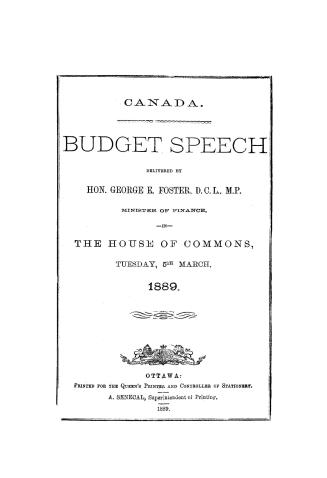 Budget speech delivered in the House of Commons of Canada