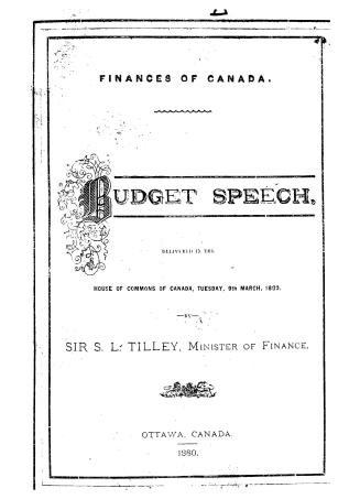 Budget speech delivered in the House of Commons of Canada