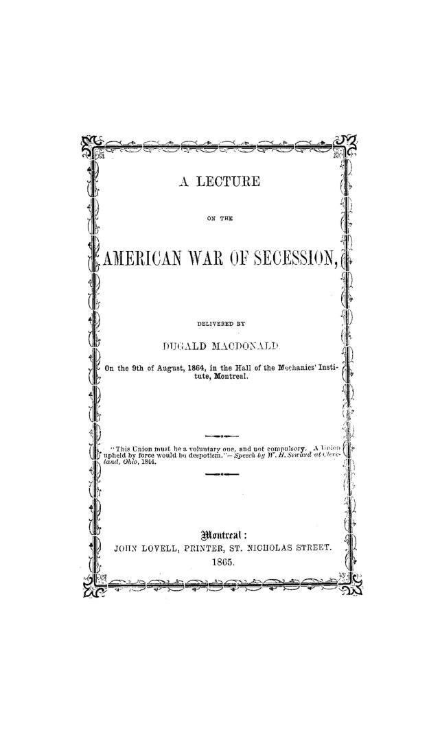A lecture on the American war of secession
