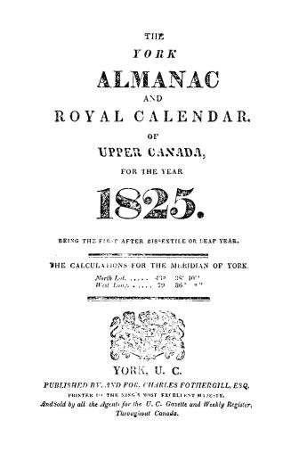 The York almanac and royal calendar of Upper Canada