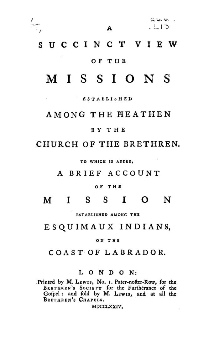 A succinct view of the missions established among the heathen by the Church of the Brethren