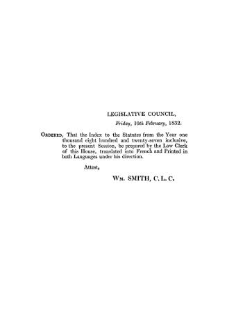 A continuation of the index to the ordinances and statutes of Lower-Canada, from 7th Geo