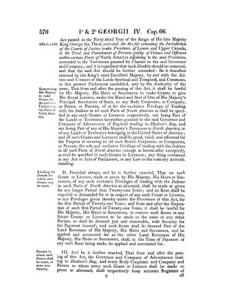 An act for regulating the fur trade, and establishing a criminal and civil jurisdiction within certain parts of North America (2d July 1821)