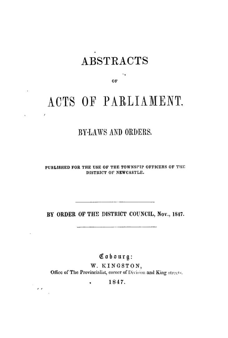 Abstracts of acts of Parliament, by-laws and orders