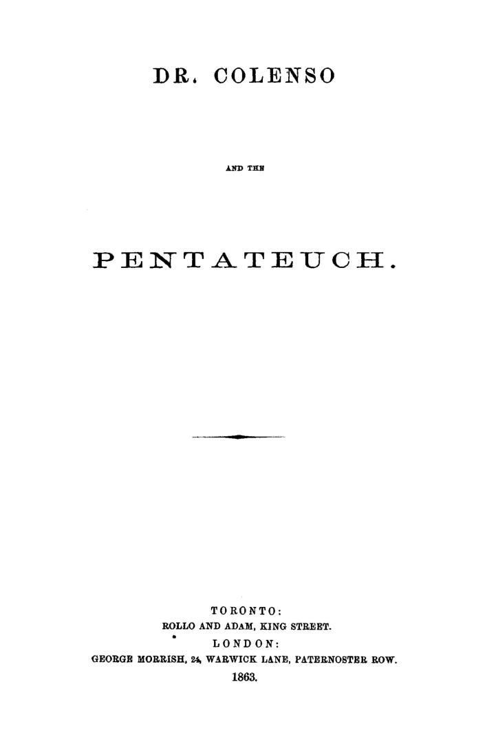 Dr. Colenso and the Pentateuch