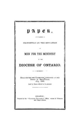Paper containing a proposition on the education of men for the ministry in the diocese of Ontario
