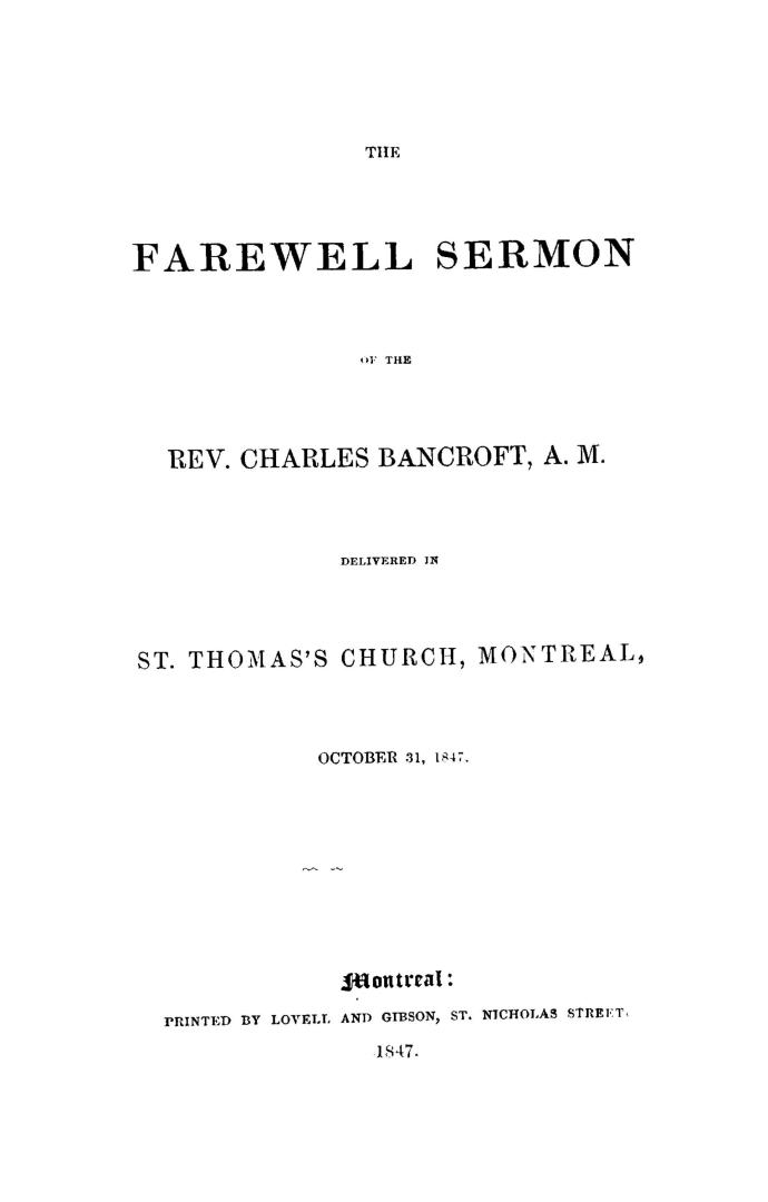 The farewell sermon of the Rev