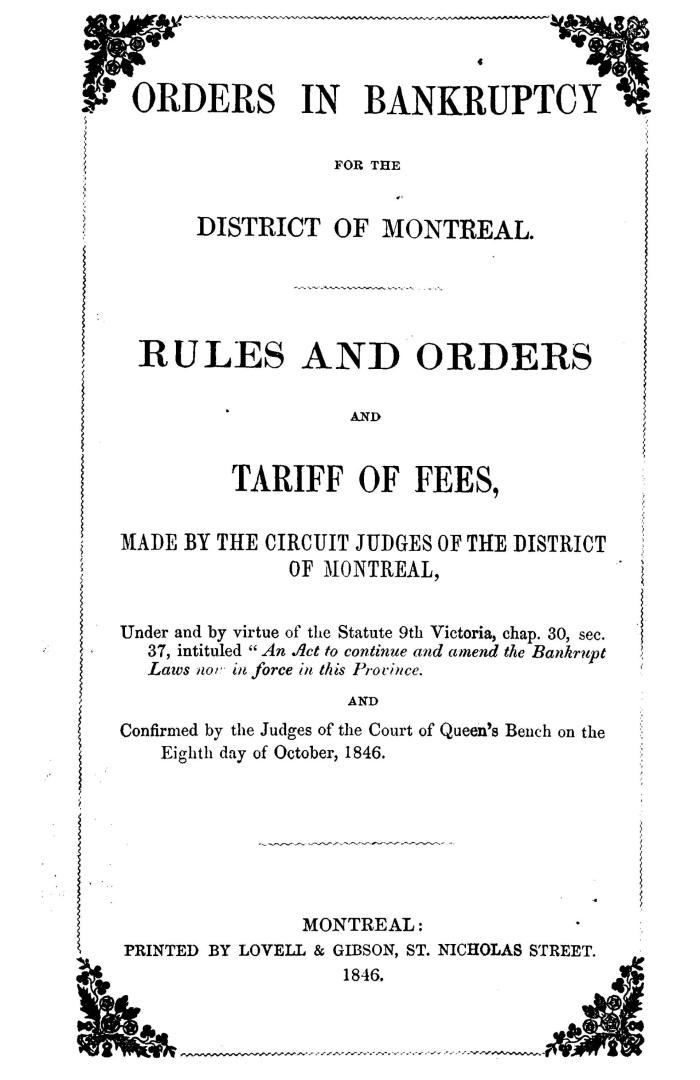 Orders in bankruptcy for the District of Montreal