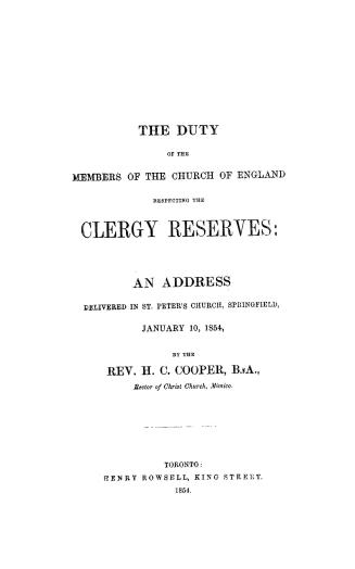 The duty of the members of the Church of England respecting the clergy reserves