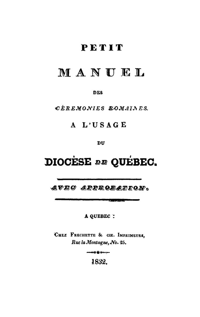 Petit manuel des cérémonies romaines a l'usage du diocèse de Québec
