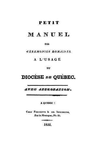 Petit manuel des cérémonies romaines a l'usage du diocèse de Québec