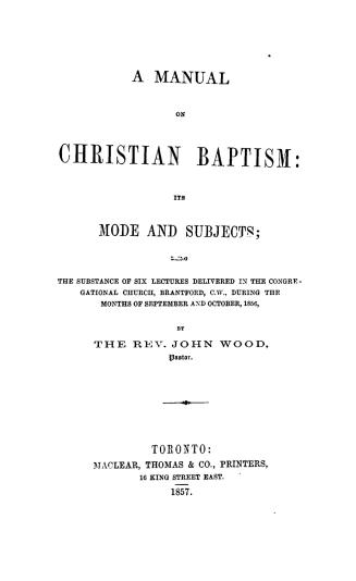 A manual on Christian baptism