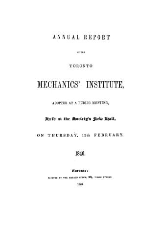 Annual report of the Toronto Mechanics' institute