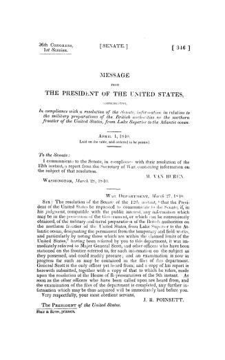 Message from the President of the United States, communicating, in compliance with a resolution of the Senate, information in relation to the military(...)