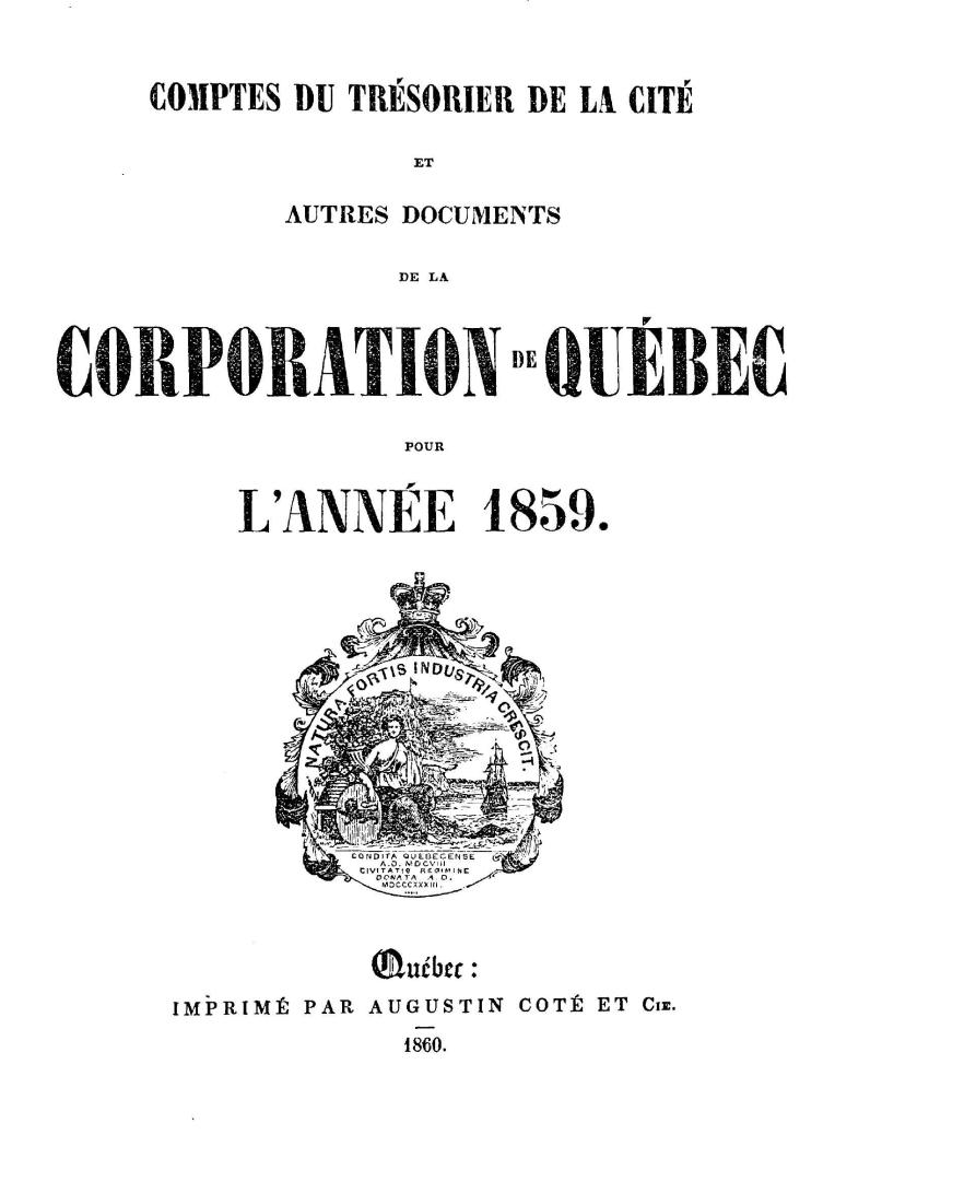 Comptes du trésorier de la cité et autres documents de la corporation de Québec