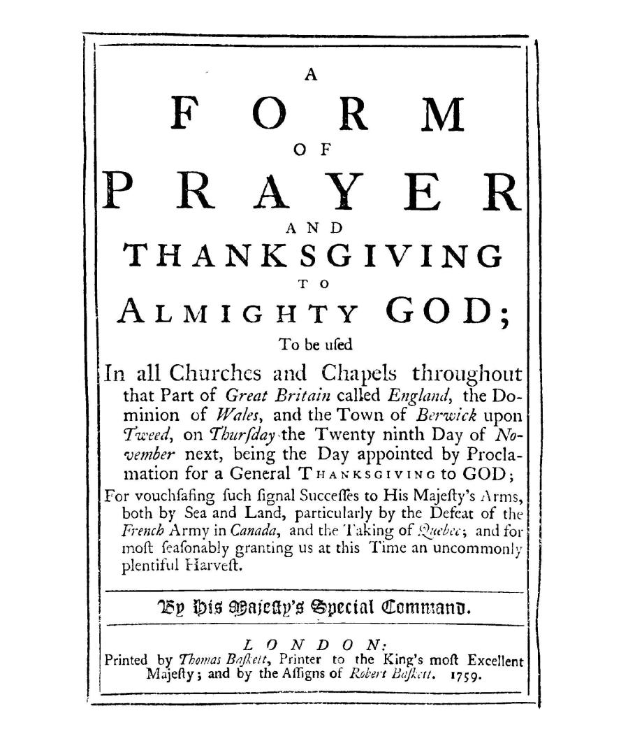 A form of prayer and thanksgiving to Almighty God,