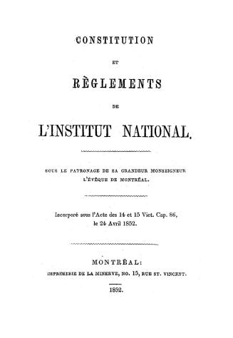 Constitution et règlements de l'Institut national