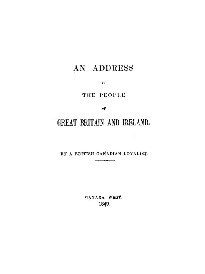 An Address to the people of Great Britain and Ireland