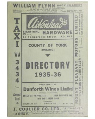 County of York (Ontario) directory, bi-yearly edition 1935-36, towns, villages, rural districts alphabetical, corrected to October, 1935