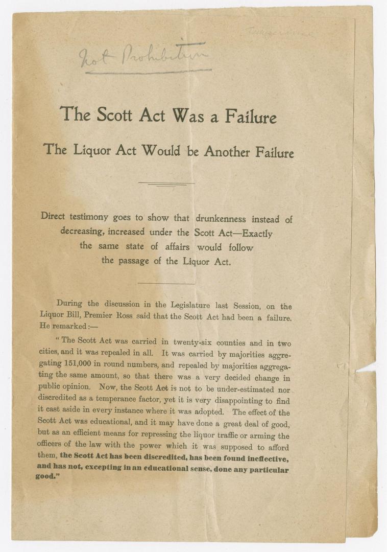 The Scott Act was a failure : the Liquor Act would be another failure