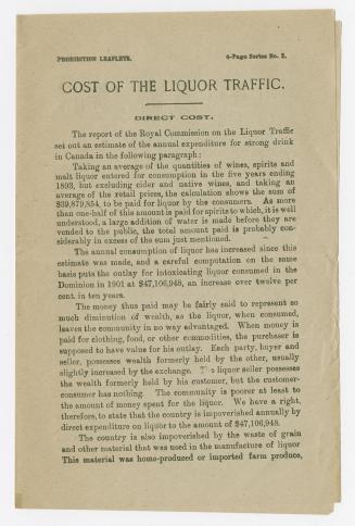 Prohibition leaflets : cost of the liquor traffic