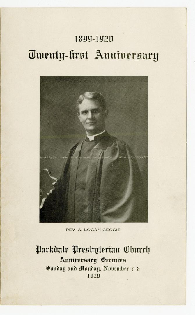 1899-1920, twenty-first anniversary Parkdale Presbyterian Church