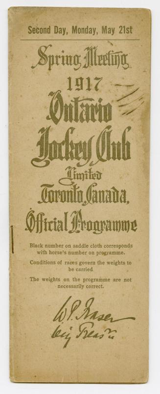 Spring meeting 1917 Ontario Jockey Club Limited Toronto, Canada, official programme