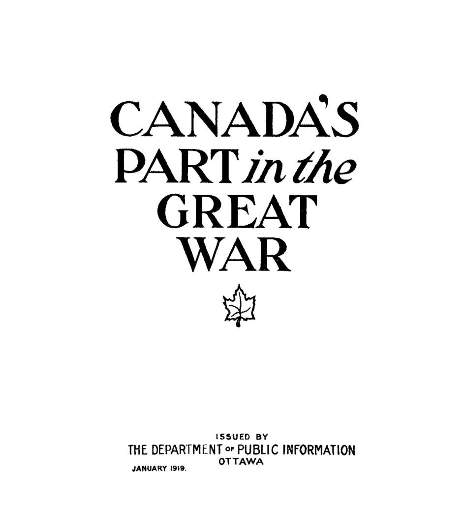 Canada's part in the Great War