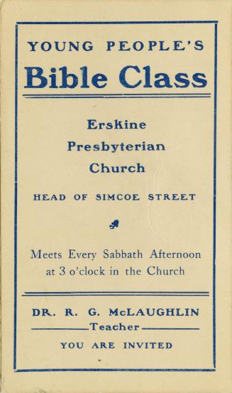 Young people's bible class, Erskine Presbyterian Church