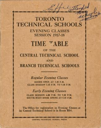Toronto Technical Schools evening classes session 1917-18