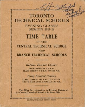 Toronto Technical Schools evening classes session 1917-18