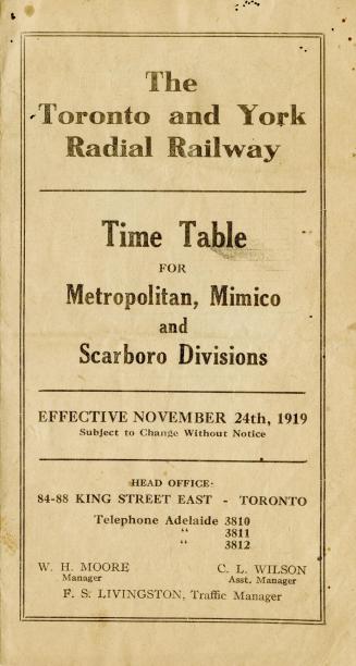 The Toronto and York Radial Railway : time table for Metropolitan, Mimico and Scarboro divisions