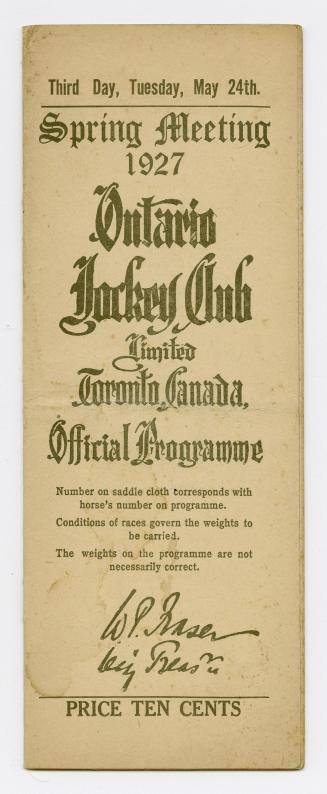 Spring meeting 1927 Ontario Jockey Club Limited Toronto, Canada, official programme