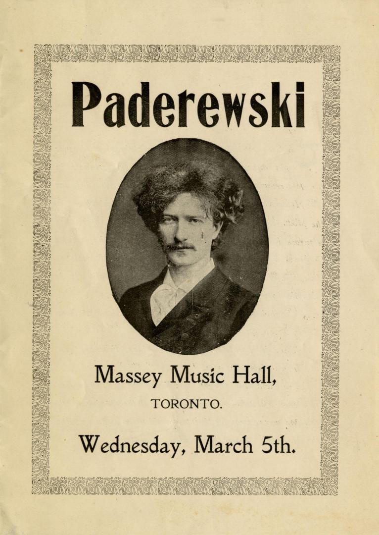 Paderewski, Massey Music Hall, Toronto
